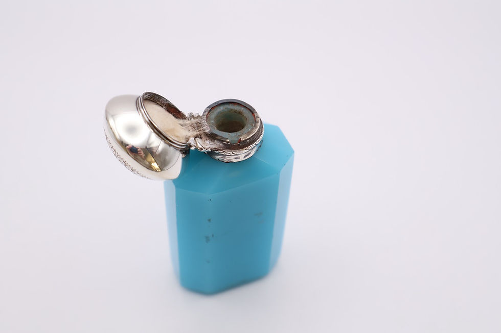 Thumbnail: Antique Silver Topped Turquoise Glass Scent Bottle