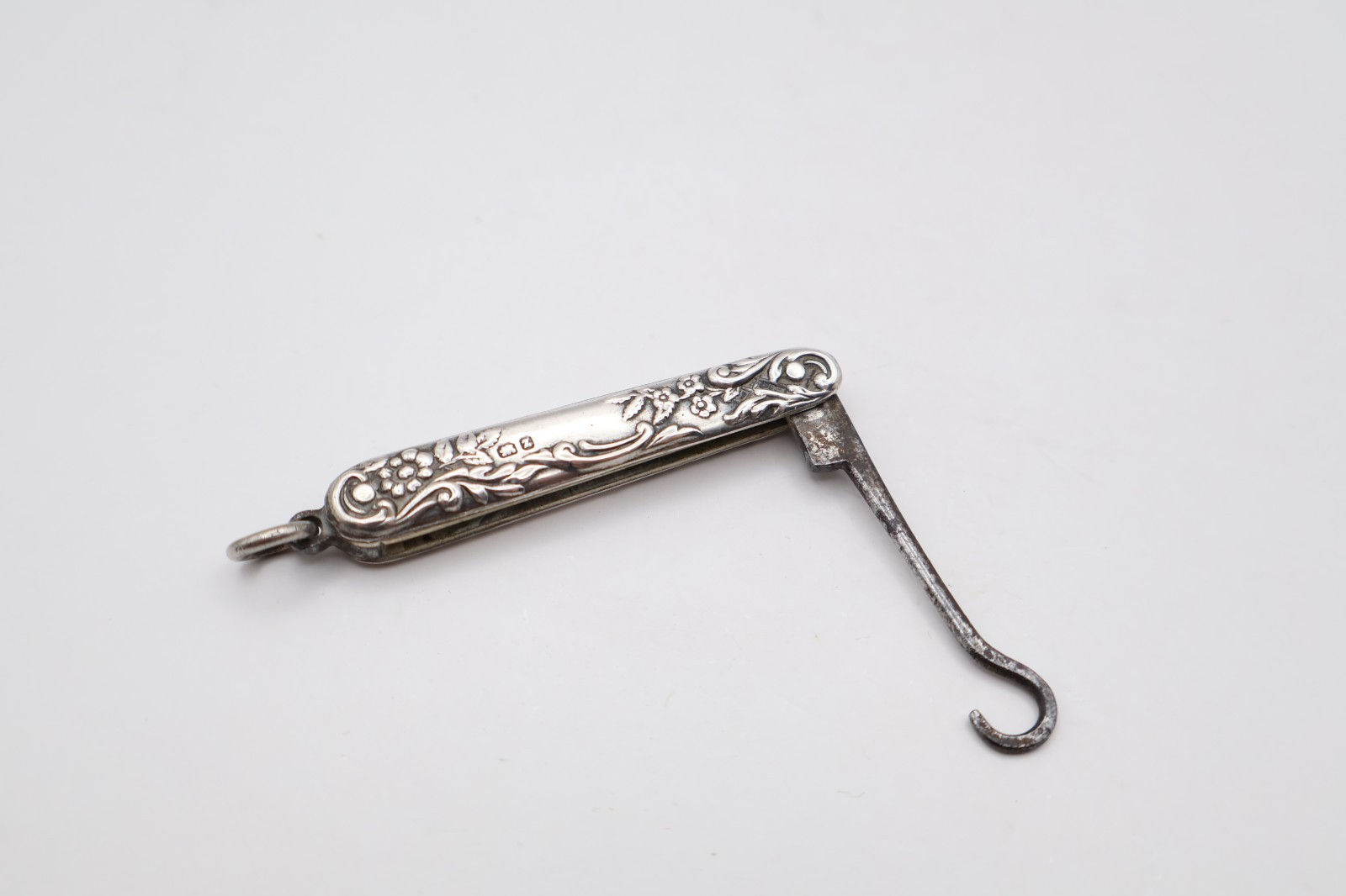 Antique Sterling Silver Cased Folding Button Hook Hallmarked Birmingham 1899