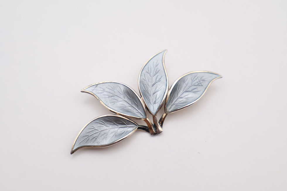 Thumbnail: Vintage Sterling Silver Guilloche Enamel Leaf Brooch Stamped 925 David Anderson