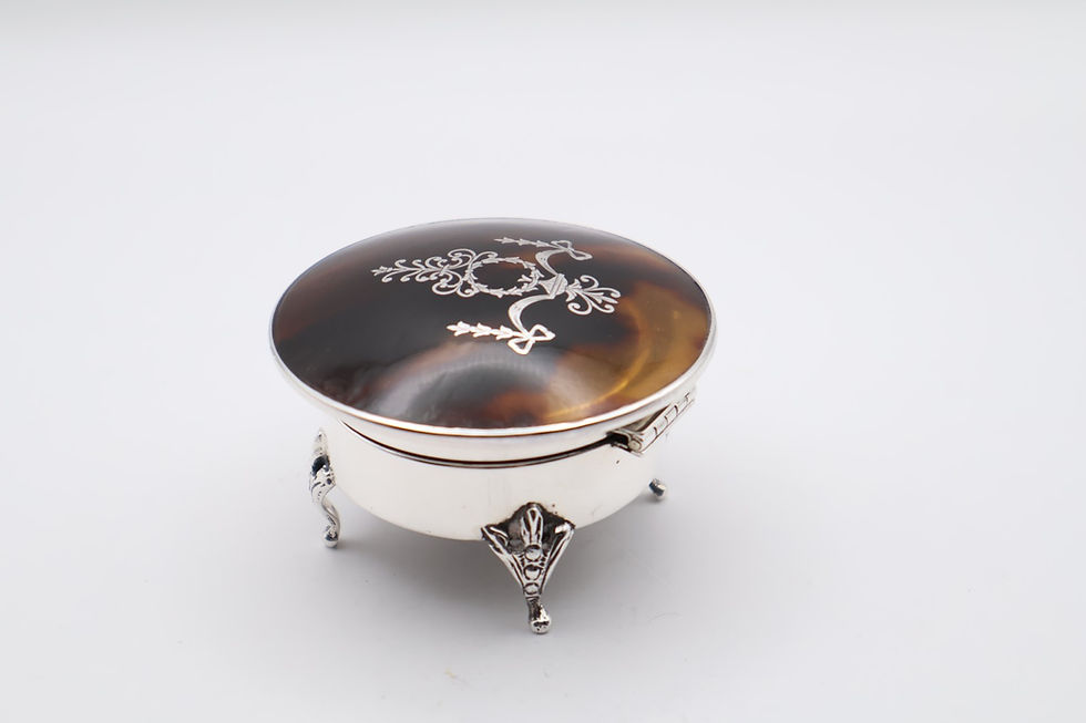 Thumbnail: Antique Sterling Silver Faux Tortoiseshell Trinket Jewellery Box London 1922