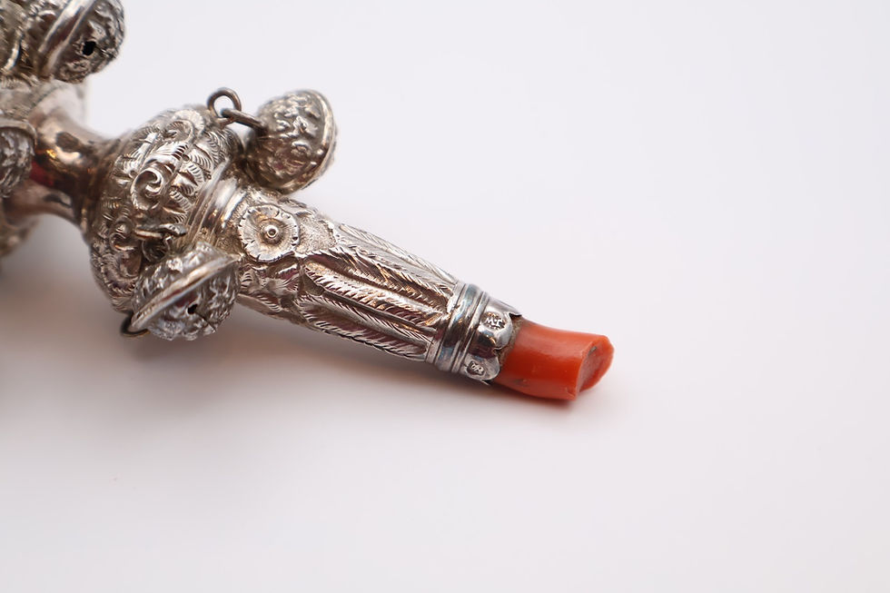 Thumbnail: Antique Victorian Silver Coral Whistle Baby Rattle Hallmarked Birmingham 1841