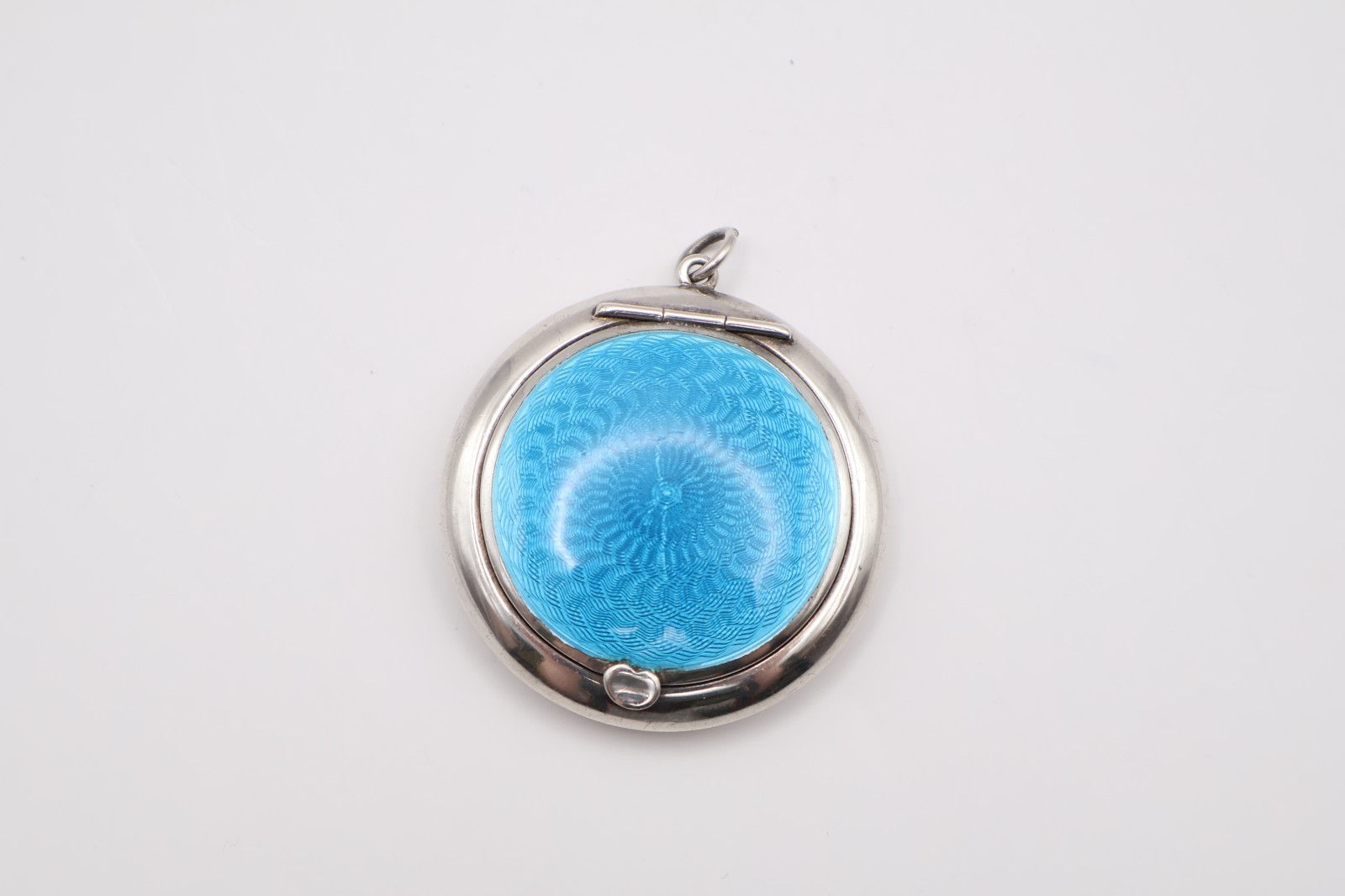 Lovely Antique Silver Guilloche Enamel Compact Pendant Birmingham 1926