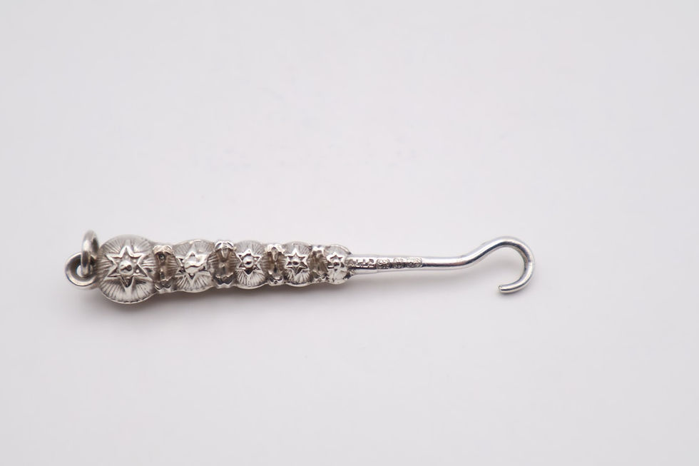 Thumbnail: Charming Antique Silver & Agate Chatelain Button Hook Hallmarked Birmingham 1876