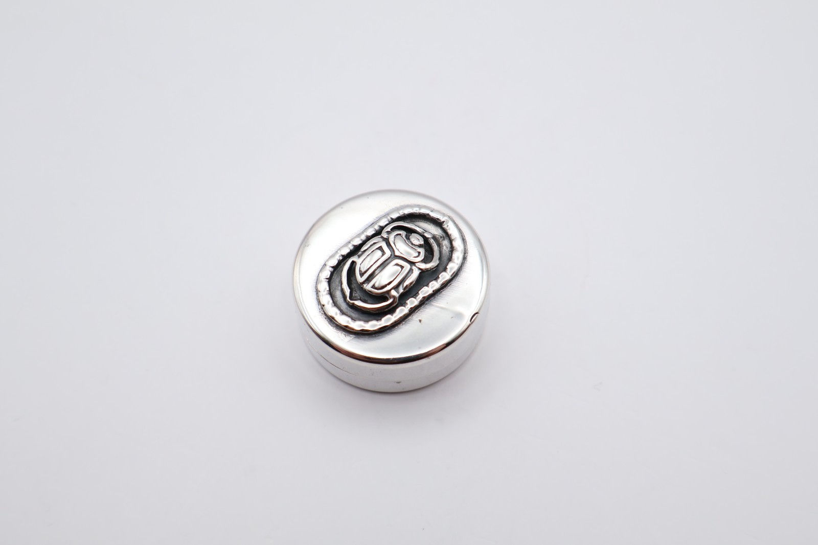 Quality Vintage Egyptian Silver Scarab Beetle Pill Pot