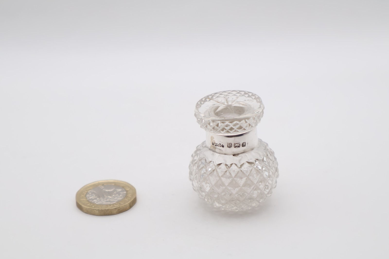 Antique Sterling Silver Collared Glass Scent Bottle Hallmarked Birmingham 1900