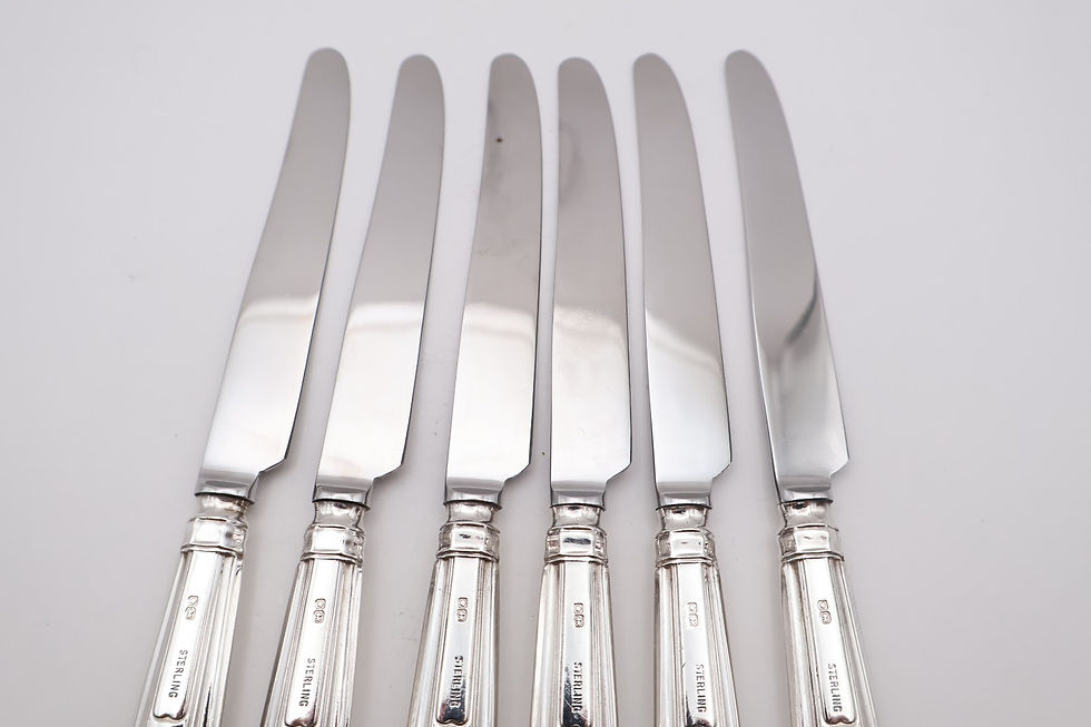 Thumbnail: Lovely Vintage Boxed Silver Handled Set of Six Butter Knifes Sheffield 1942