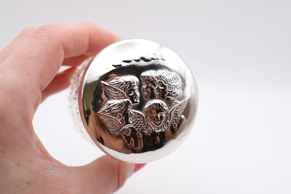 Thumbnail: Antique Silver Topped Cherub Dressing Glass Jar Hallmarked Birmingham 1904