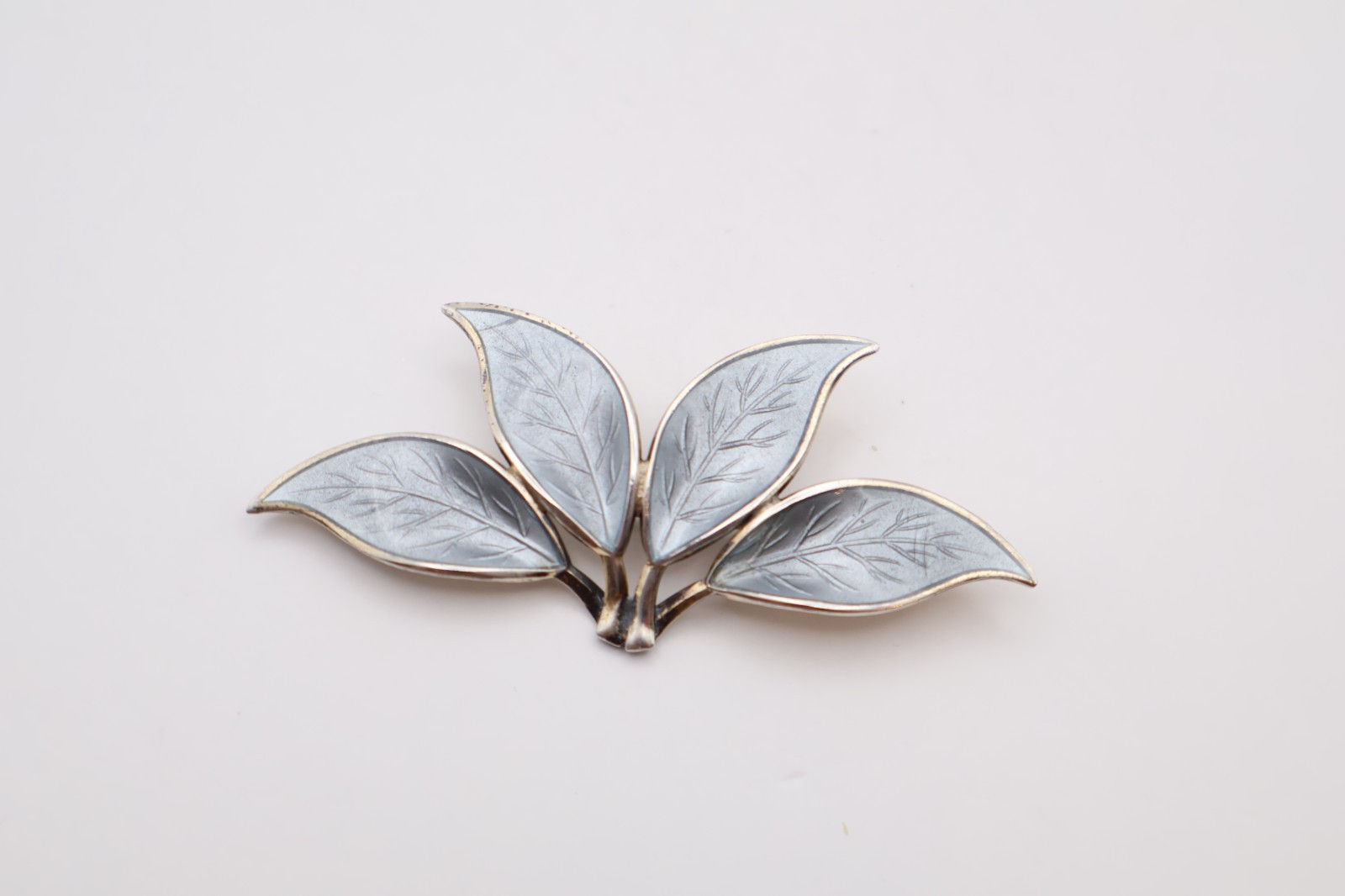 Vintage Sterling Silver Guilloche Enamel Leaf Brooch Stamped 925 David Anderson