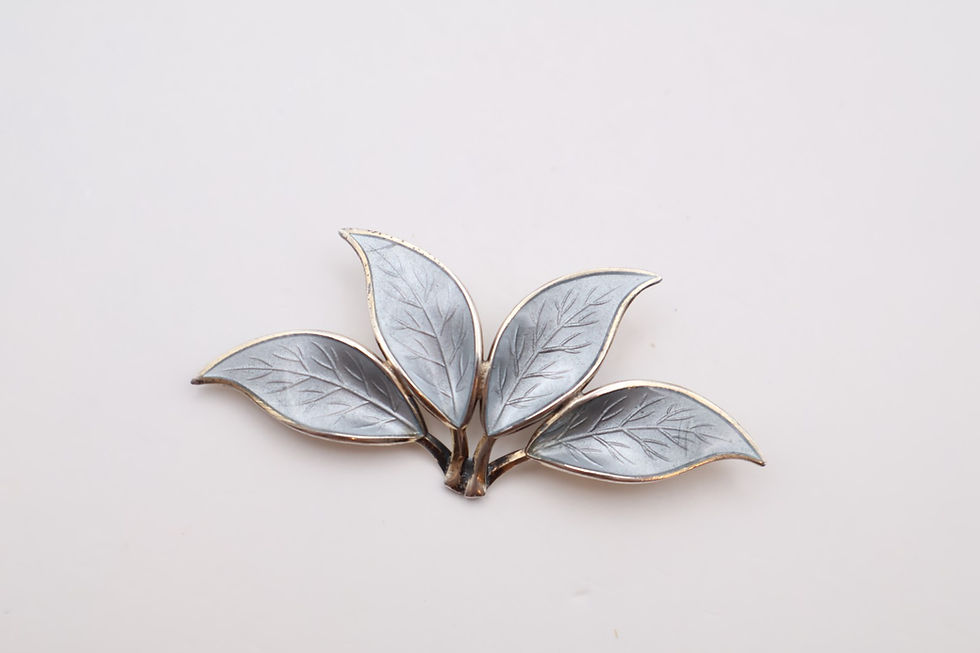 Thumbnail: Vintage Sterling Silver Guilloche Enamel Leaf Brooch Stamped 925 David Anderson