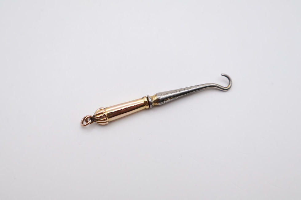 Thumbnail: Charming Antique 9ct Gold Handled Miniature Button Hook
