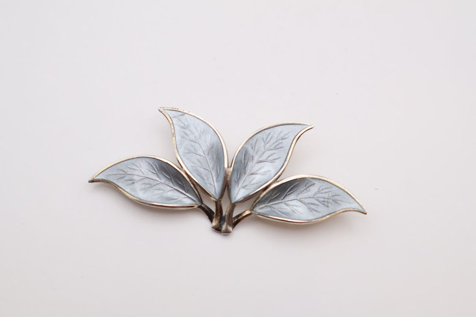 Thumbnail: Vintage Sterling Silver Guilloche Enamel Leaf Brooch Stamped 925 David Anderson