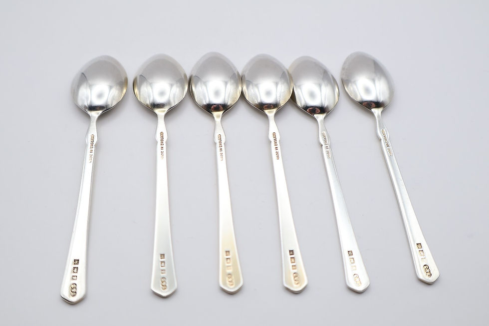 Thumbnail: Lovely Vintage Boxed Sterling Silver Guilloche Enamel Spoons Birmingham 1957