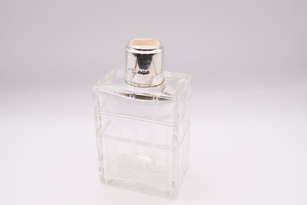 Thumbnail: Antique Silver Guilloche Enamel Topped Glass Cologne Scent Bottle London 1935