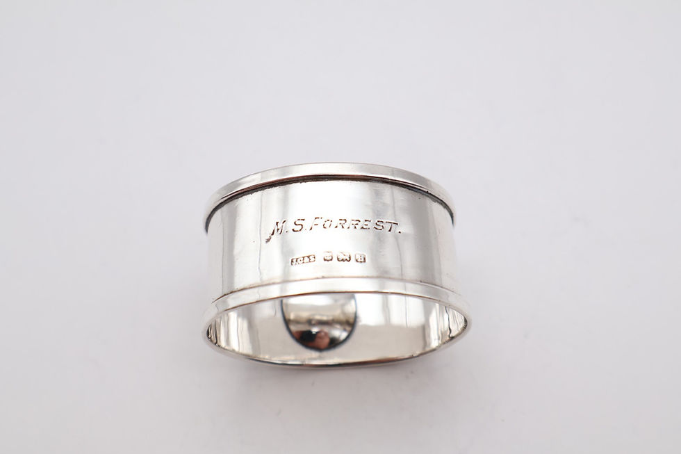 Thumbnail: Antique Sterling Silver Agate Napkin Ring Hallmarked Birmingham 1932