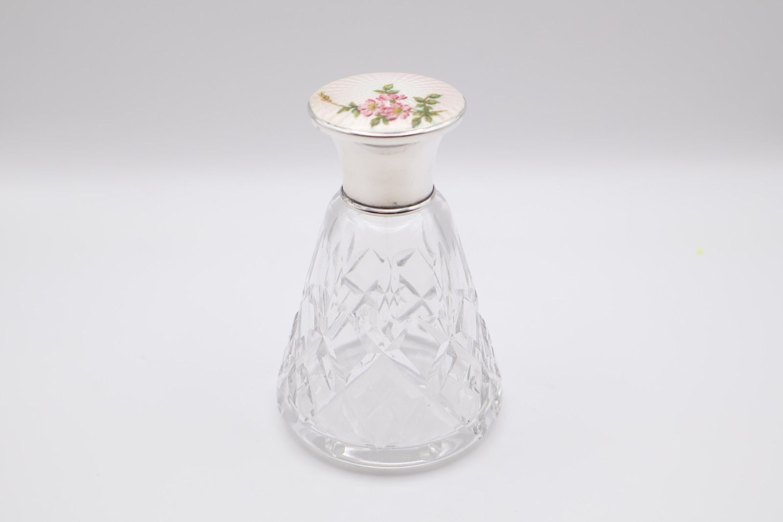 Lovely Vintage Silver Guilloche Enamel Glass Scent Bottle Birmingham 1960