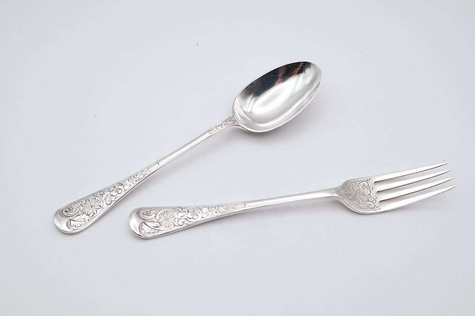 Thumbnail: Antique Boxed Silver Fork & Spoon Christening Set Hallmarked London 1898 / 1899