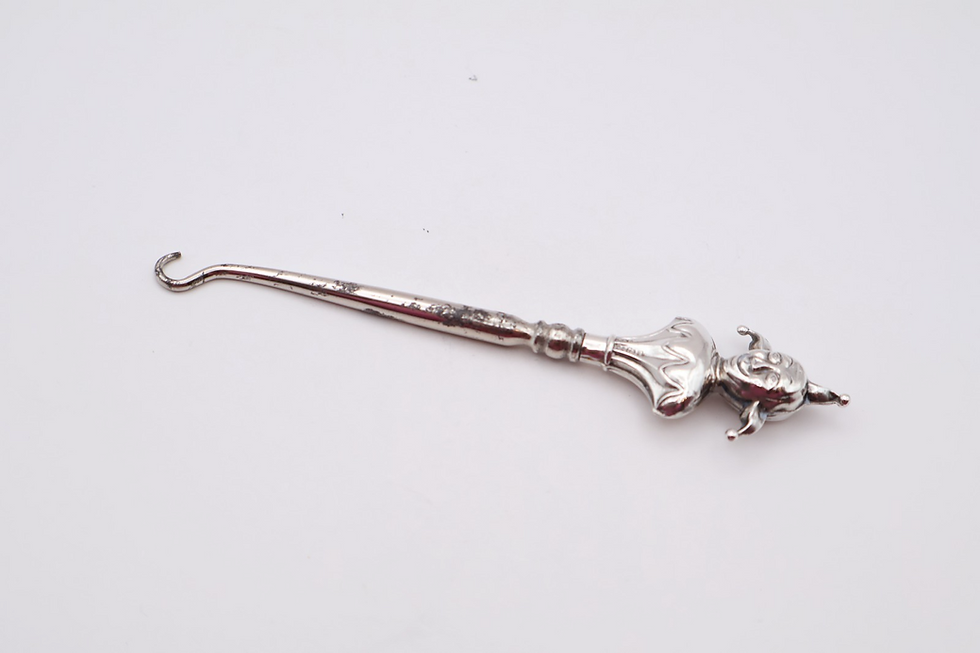Thumbnail: Antique Novelty Silver Handled Jester Button Hook Hallmarked Birmingham 1910