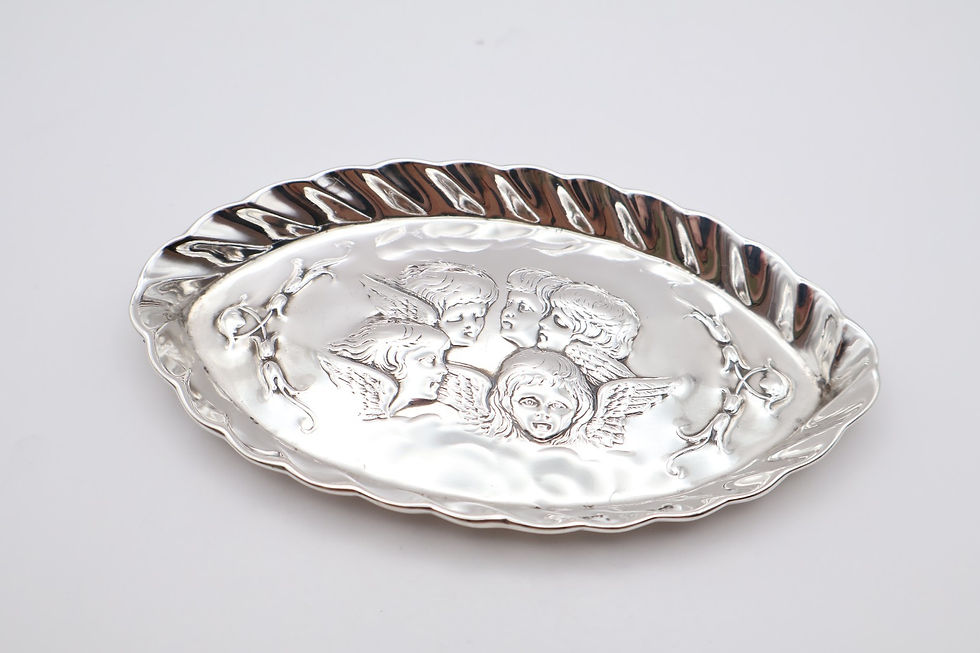 Thumbnail: Antique Victorian Sterling Silver Cherub Trinket Dish Hallmarked Birmingham 1897
