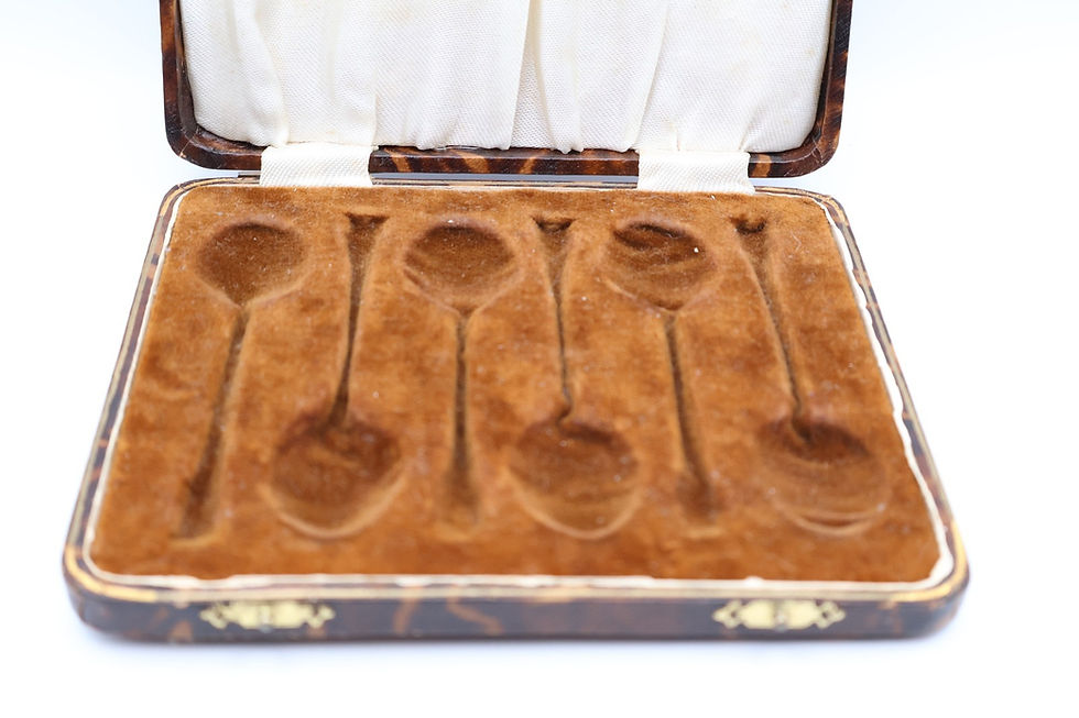 Thumbnail: Lovely Vintage Boxed Sterling Silver Guilloche Enamel Spoons Birmingham 1957