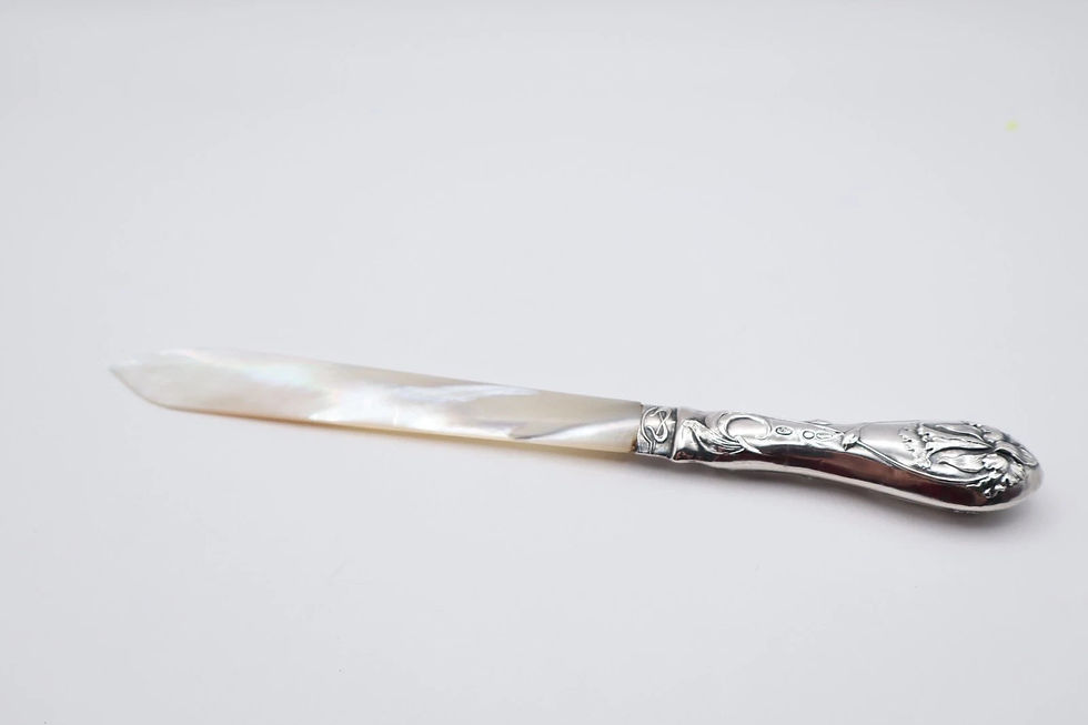Thumbnail: Antique Silver & Mother of Pearl Art Nouveau Letter Opener / Page Turner