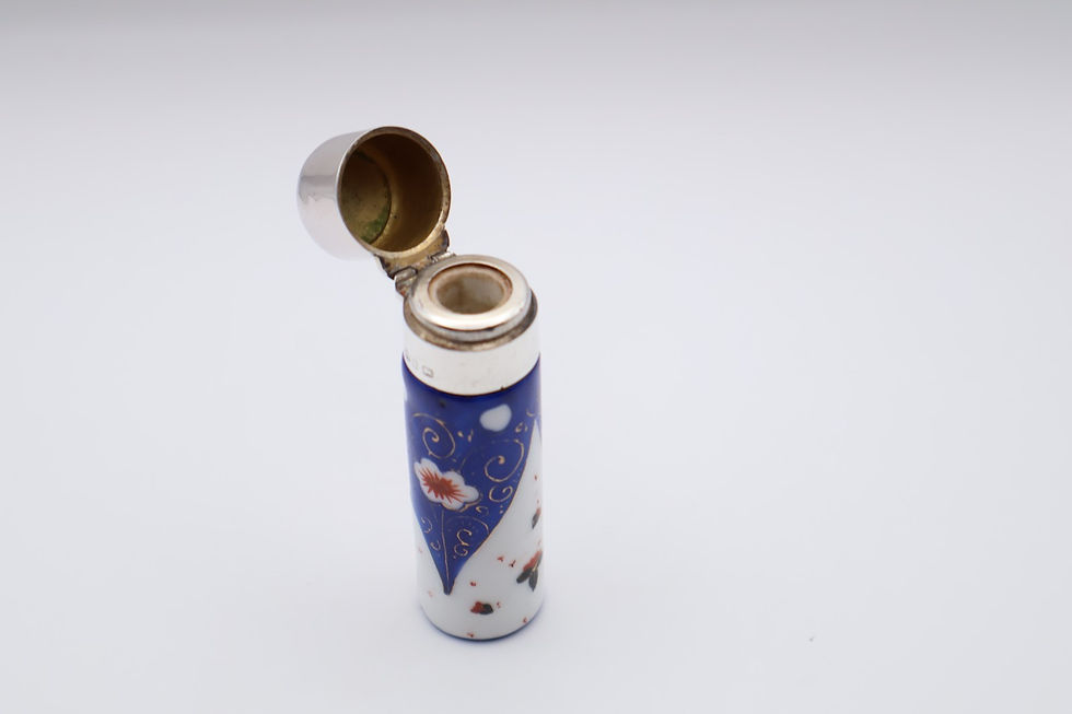 Thumbnail: Antique Silver Topped Porcelain Scent Bottle Hallmarked Birmingham