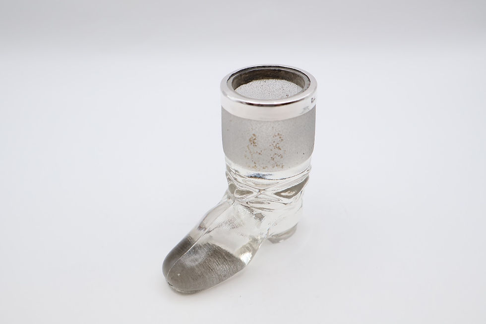 Thumbnail: Antique Novelty Silver Mounted Boot Glass Match Striker Hallmarked London 1900