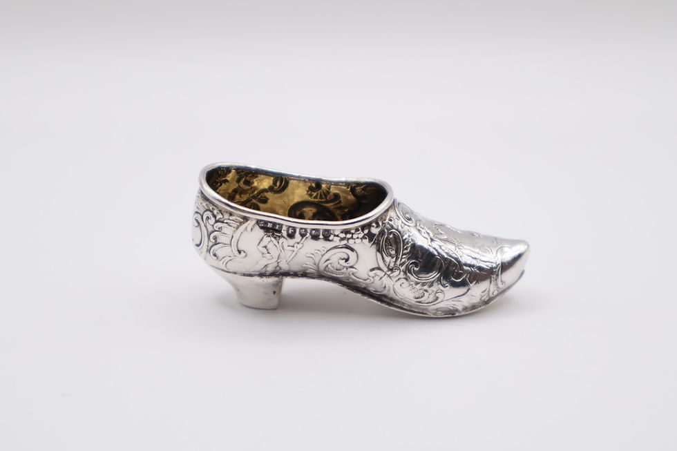 Thumbnail: Delightful Antique Silver Miniature Shoe Figurine Hallmarked Sheffield 1896