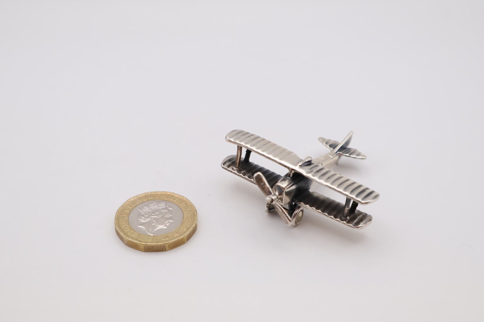 Charming Vintage Sterling Silver Miniature Biplane Stamped 925