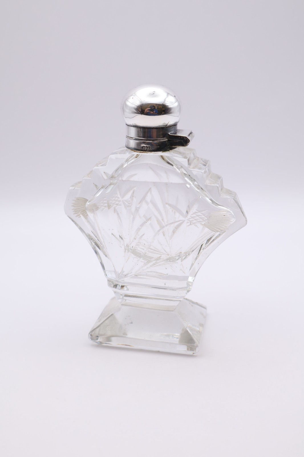 Antique Silver Topped Glass Flask Scent Bottle