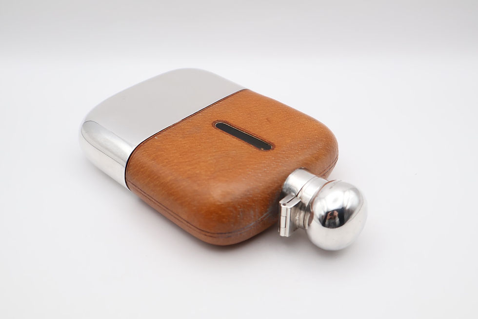 Thumbnail: Large Vintage Silver Mounted & Leather Bound Hip Flask Hallmarked Sheffield 1958