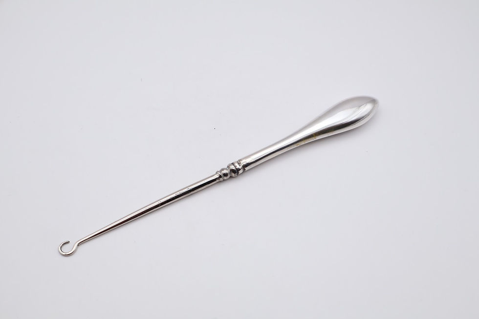 Thumbnail: Antique Boxed Silver Handled Shoe Horn & Button Hooks Stamped 800