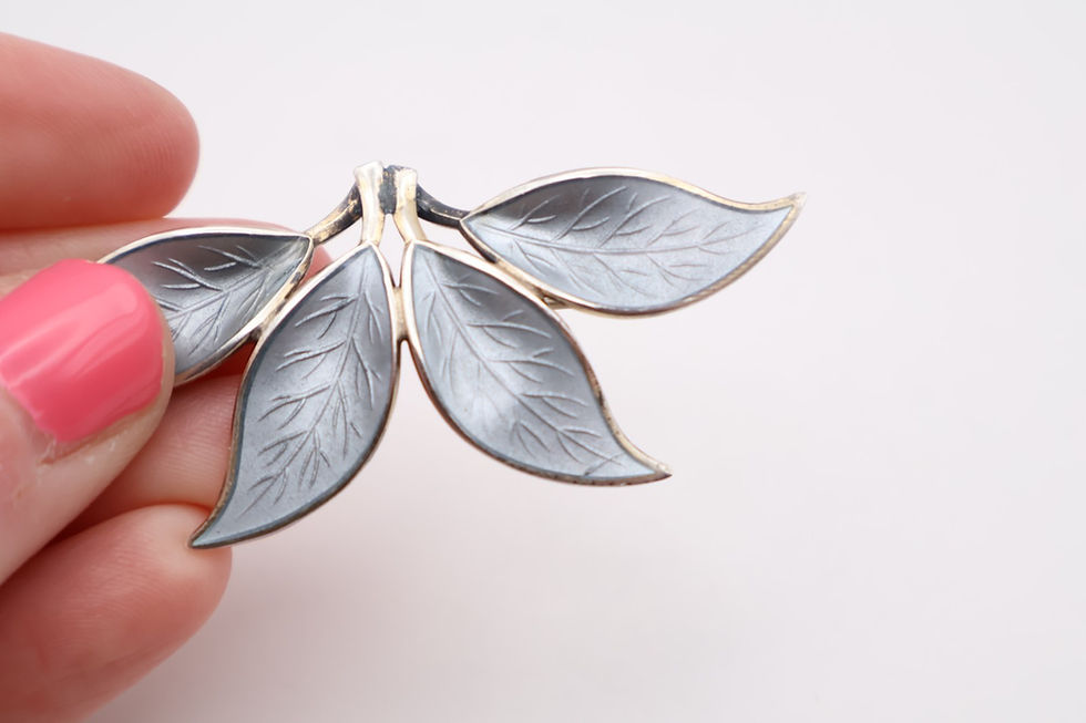 Thumbnail: Vintage Sterling Silver Guilloche Enamel Leaf Brooch Stamped 925 David Anderson