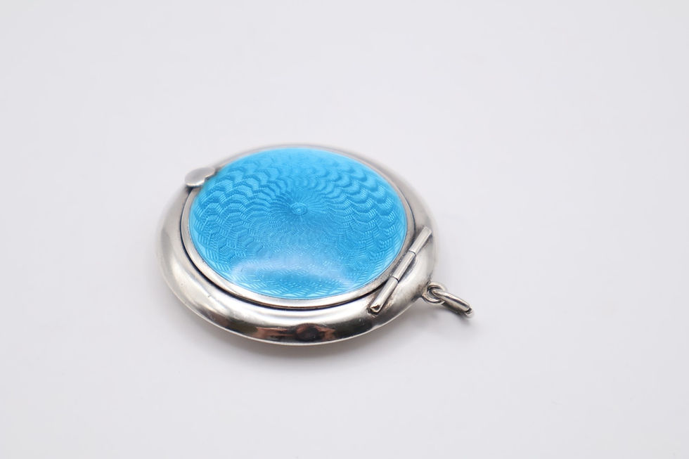 Thumbnail: Lovely Antique Silver Guilloche Enamel Compact Pendant Birmingham 1926