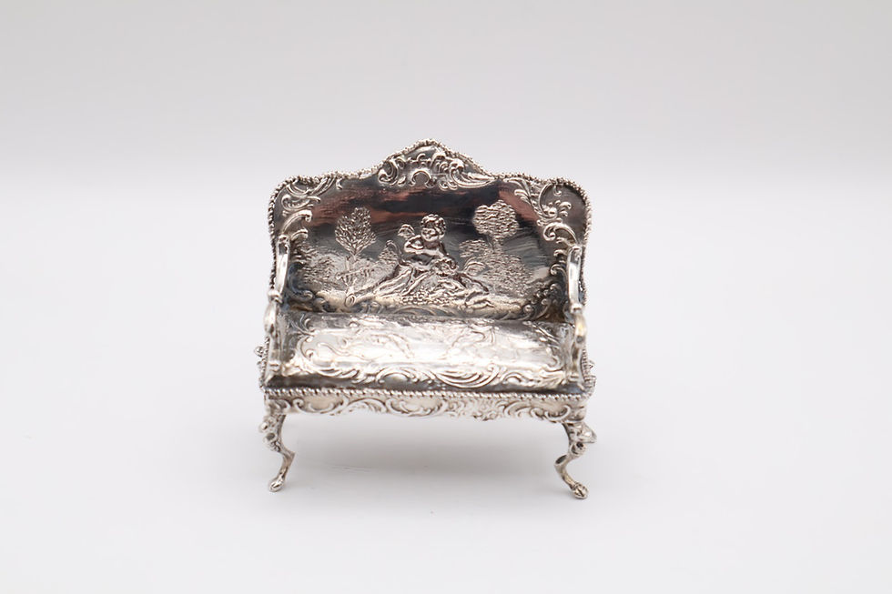 Thumbnail: Delightful Antique Continental Silver Sofa Figurine Hallmarked 800 Grade