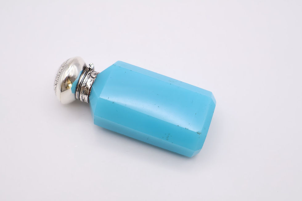 Thumbnail: Antique Silver Topped Turquoise Glass Scent Bottle
