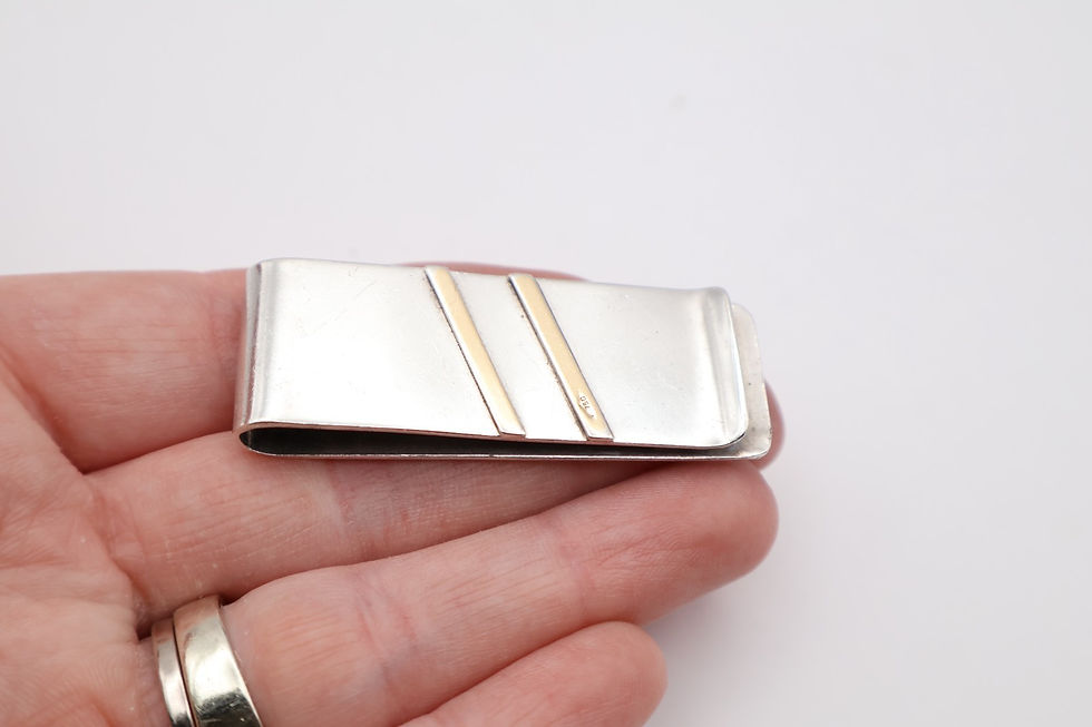 Thumbnail: Quality Vintage Silver with Gold Inlay Money Clip Stamped 925