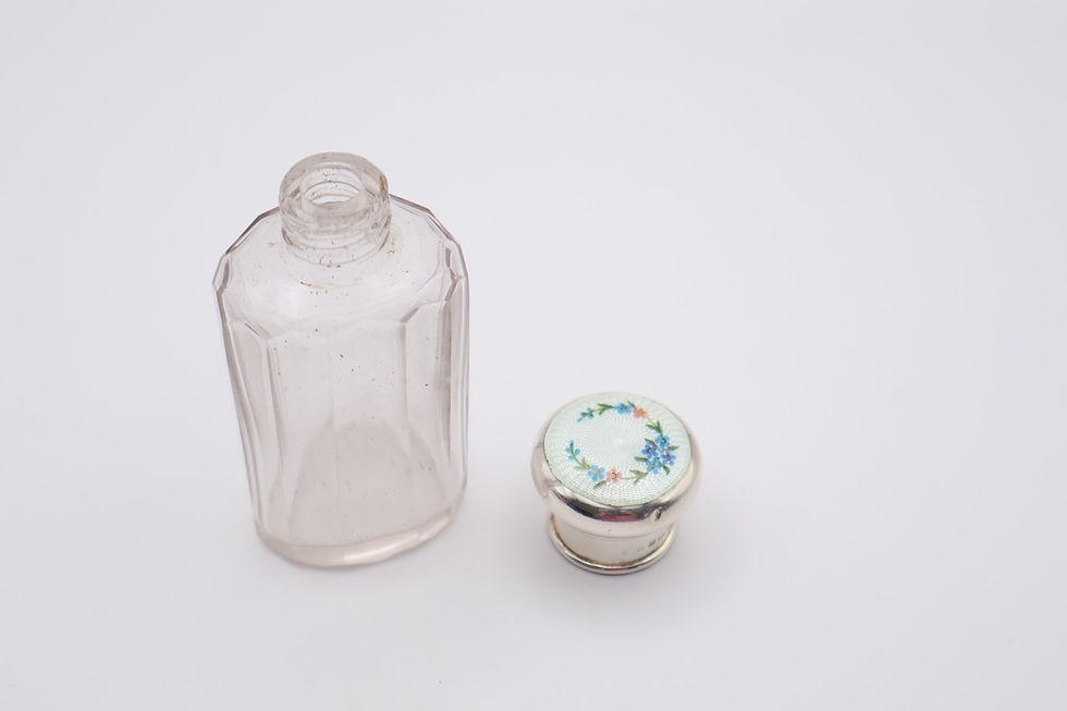 Thumbnail: Antique Silver Floral Guilloche Enamel Topped Glass Jar Birmingham 1927