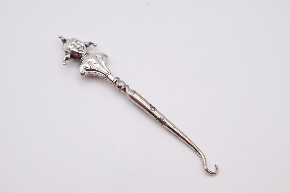 Thumbnail: Antique Novelty Silver Handled Jester Button Hook Hallmarked Birmingham 1910