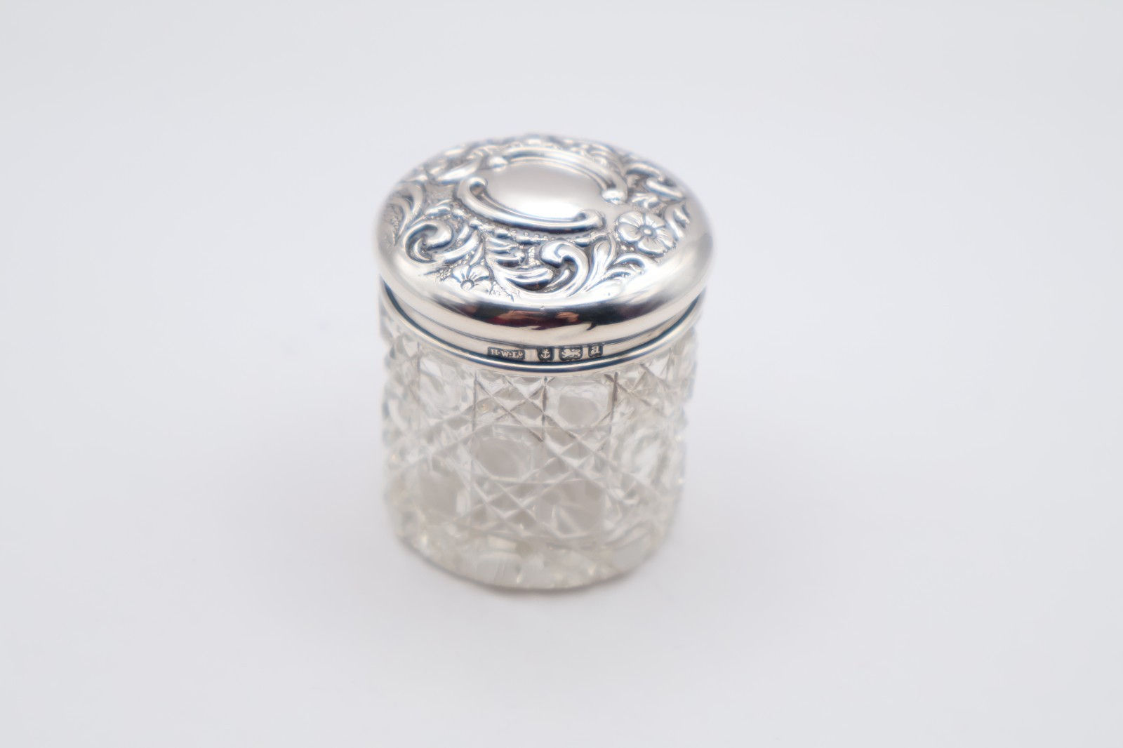 Antique Sterling Silver Topped Miniature Glass Jar Hallmarked Birmingham 1900