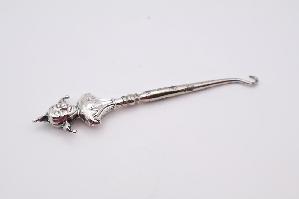 Thumbnail: Antique Novelty Silver Handled Jester Button Hook Hallmarked Birmingham 1910