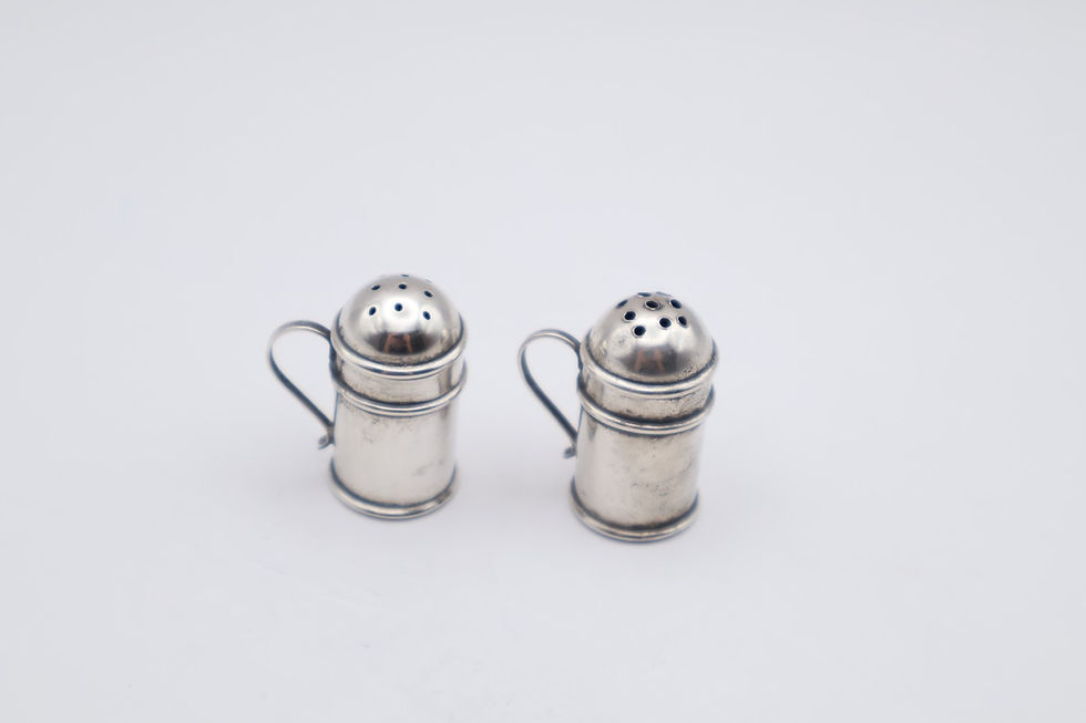 Thumbnail: Delightful Antique Silver Pair of Miniature Kitchen Peppers Chester 1902