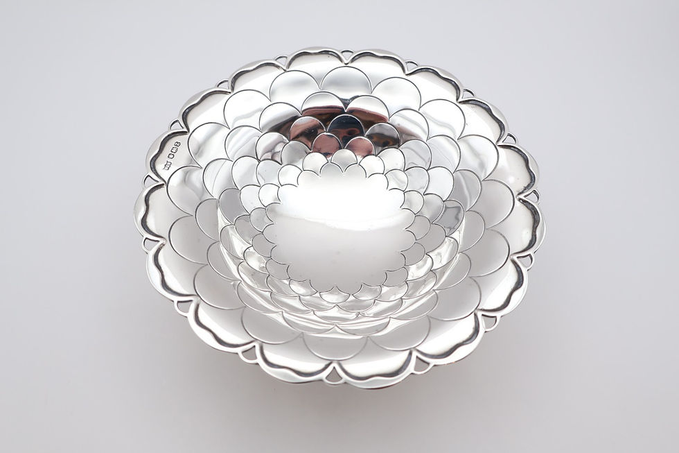 Thumbnail: Vintage Sterling Silver Pedestal Bon Bon Dish Fish Scale Design Sheffield 1942