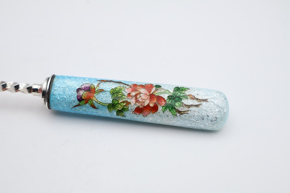 Thumbnail: Beautiful Antique Silver & Enamel Bread Fork Hallmarked London 1908