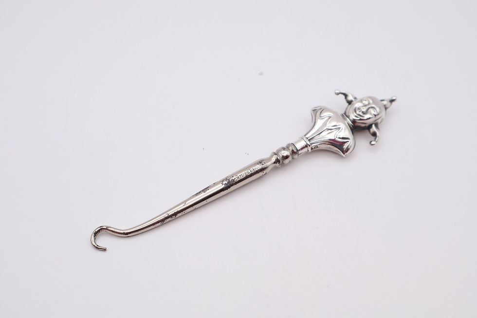 Thumbnail: Antique Novelty Silver Handled Jester Button Hook Hallmarked Birmingham 1910