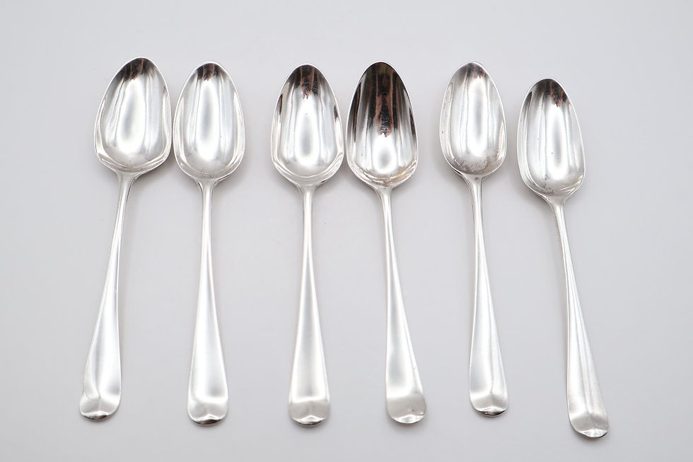 Thumbnail: Antique Georgian Solid Silver Shell Back Set of Teaspoons Hallmarked Circa 1800