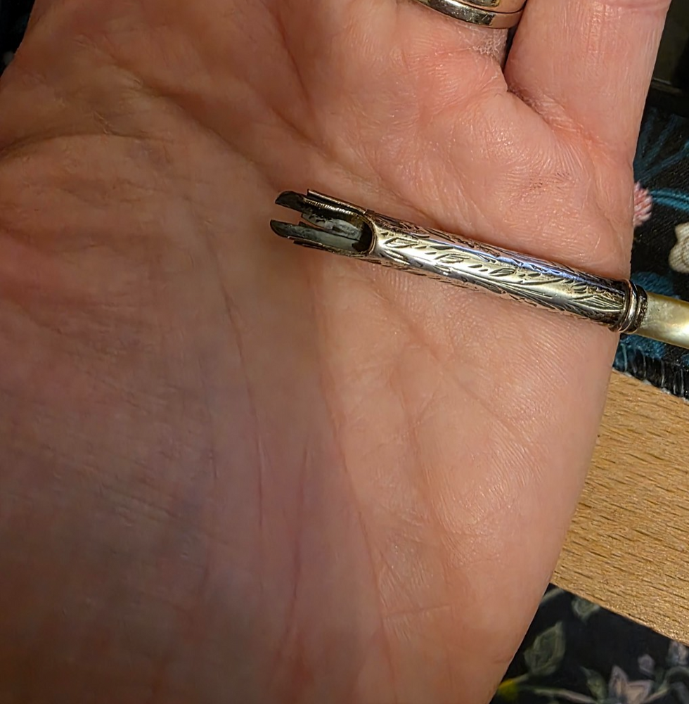 Thumbnail: Antique Victorian Silver & Mother of Pearl Dip Pen