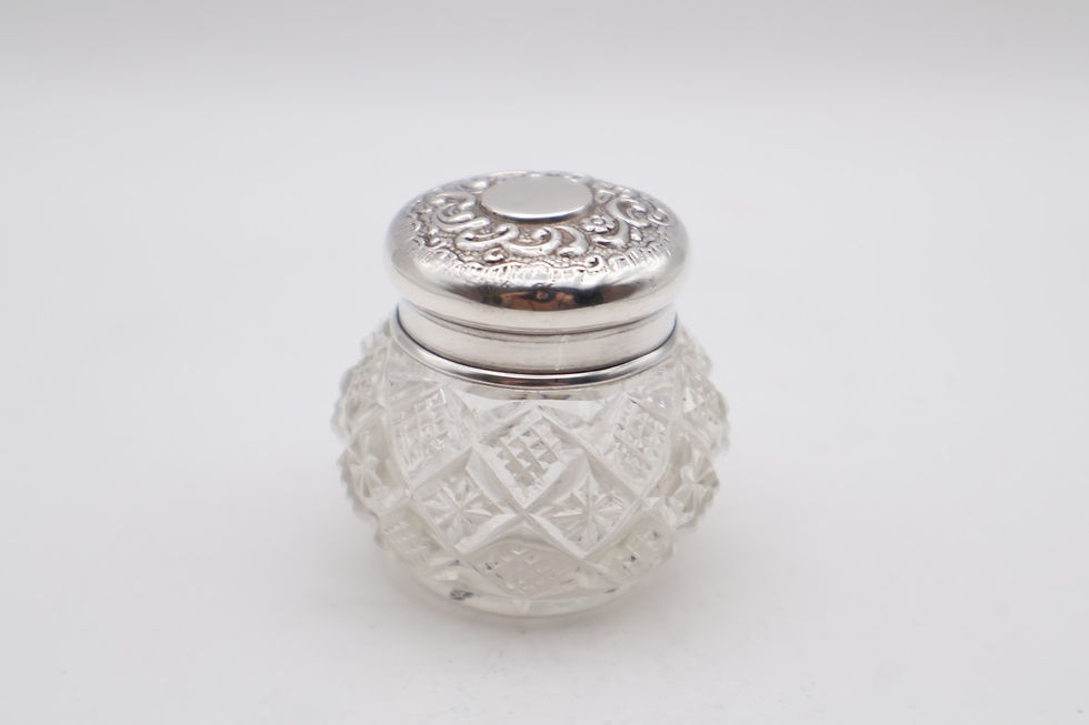 Thumbnail: Antique Sterling Silver Topped Small Dressing Table Jar Hallmark Birmingham 1900