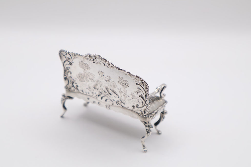 Thumbnail: Delightful Antique Continental Silver Sofa Figurine Hallmarked 800 Grade
