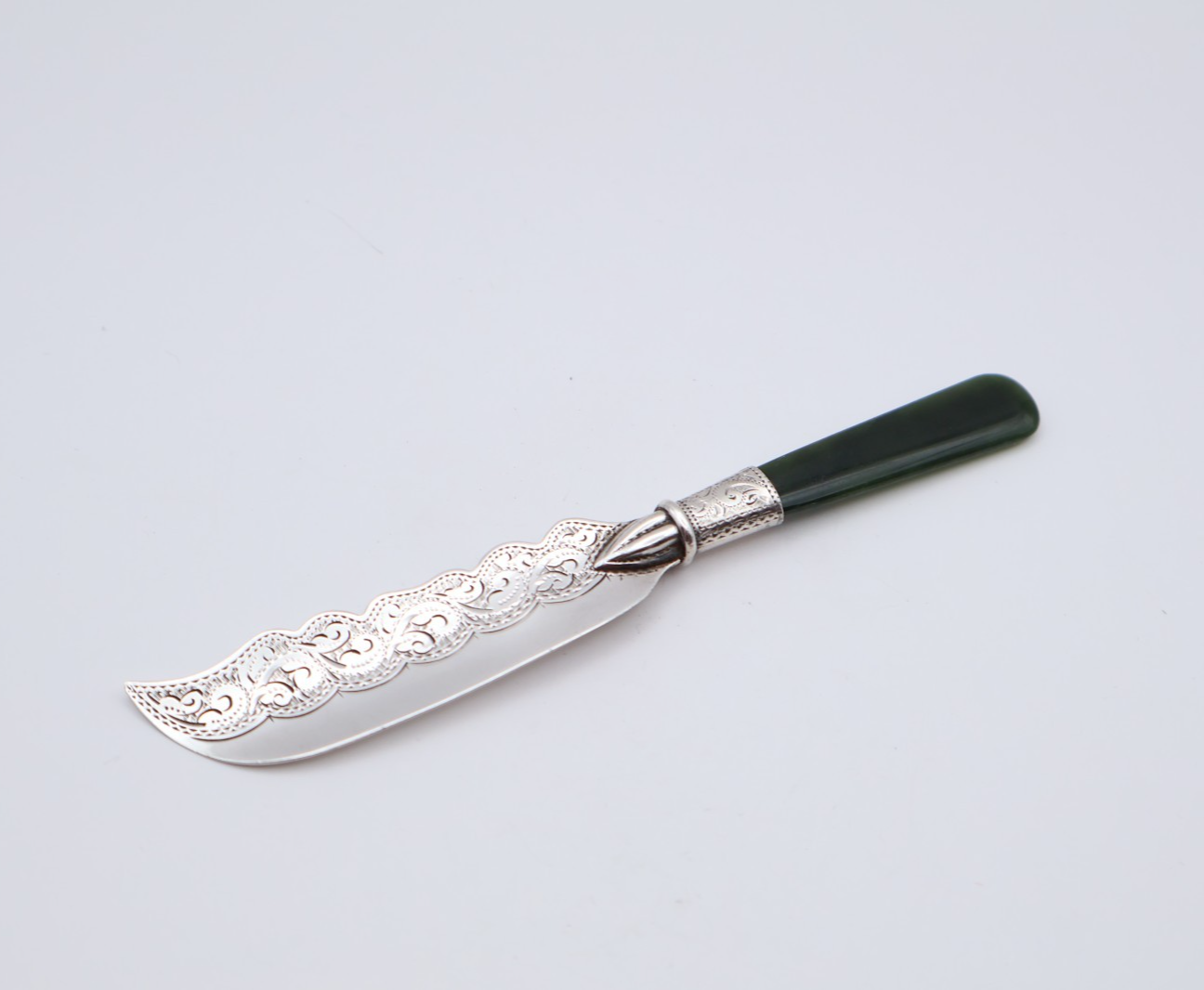 Antique Silver & Jade Handle Butterknife Hallmarked Birmingham 1908