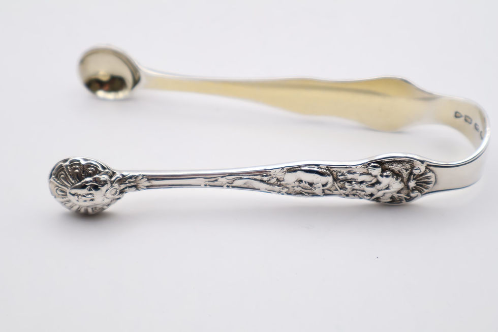 Thumbnail: Fabulous Antique Victorian Boxed Silver Caddy Spoons and Sugar Tongs London 1876